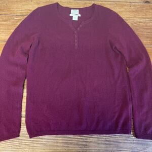 Telluride Cashmere Sweater Womens M Burgundy Button Henley 100% Cashmere